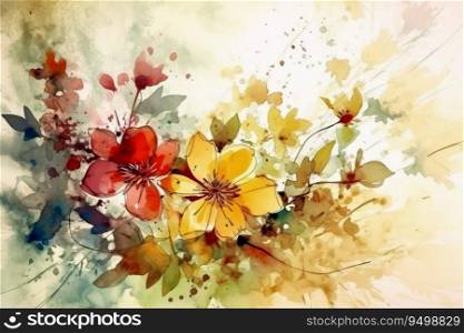 Abstract artwork of flowers in watercolor style with a paper texture created with generative AI technology