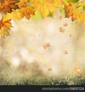 Abstract autumnal backgrounds with beauty bokeh and rain drops