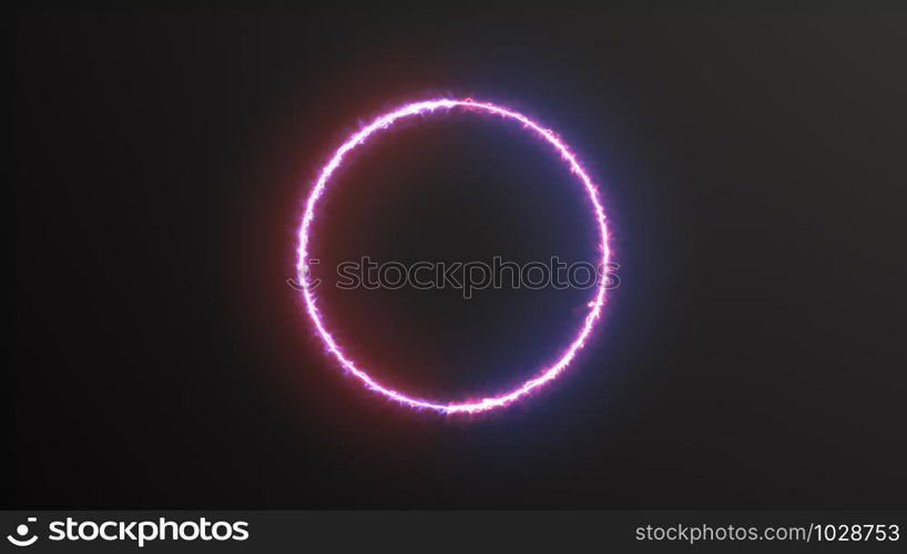 Abstract background blue red spectrum fluorescent light with neon circle LED animation 3D rendering