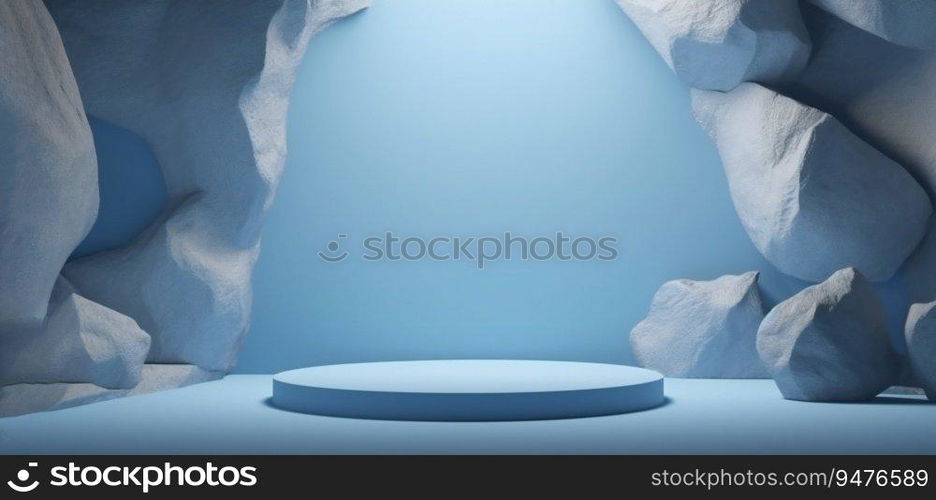 Abstract background for cosmetic product display with marble stone and mirror.