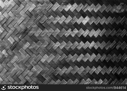 Abstract background from dark wooden weaved decorated on wall. Old material, vintage and retro backdrop.