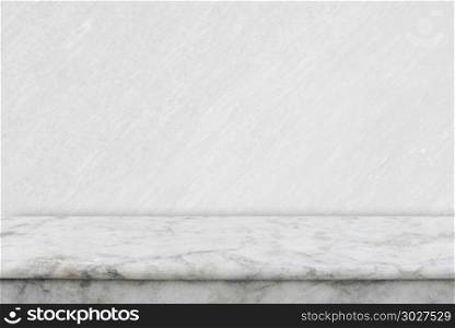 Abstract background from empty white marble table top for showin. Abstract background from empty white marble table top for showing product advertising with white concrete background. Picture for add text message. Backdrop for design art work.