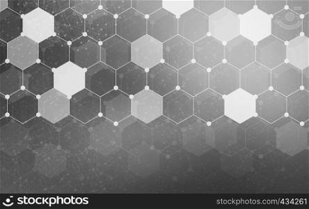 Abstract background from hexagon pattern with motion blurred effect in dark blue background. Technology and chemistry backdrop.