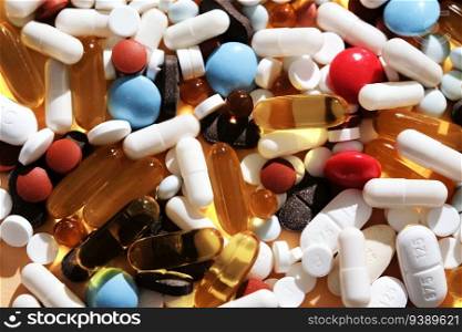 Abstract background from many pills and vitamins.. Abstract background with many pills and vitamins.