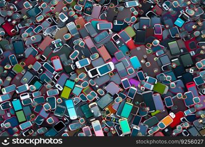 Abstract background from many smartphones. mobile phone recycling. Neural network AI generated art. Abstract background from many smartphones. mobile phone recycling. Neural network AI generated