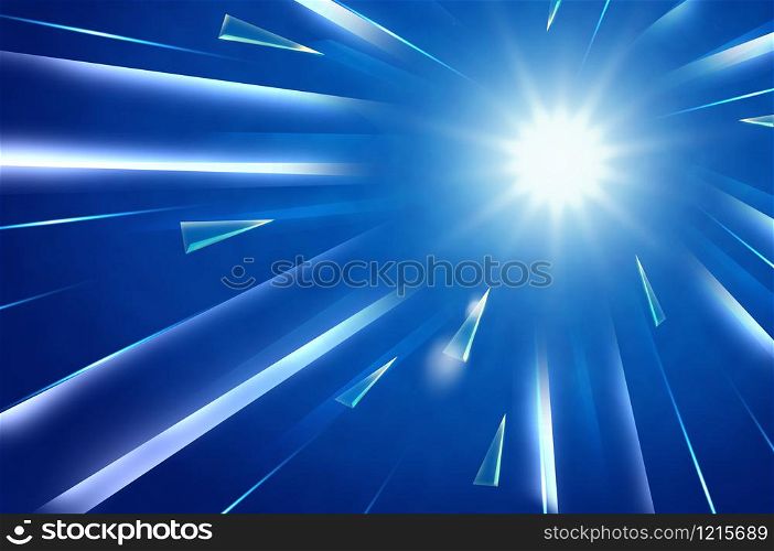 Abstract background : Light explosion with rectangle and triangle crystal style move to center light,Technology concept.