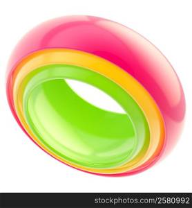 Abstract background made of colorful glossy torus rings on white