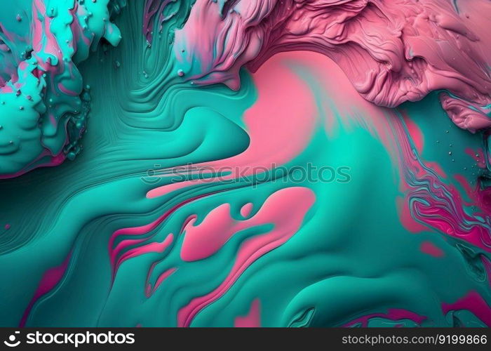 Abstract background mixing paint turquoise and pink. Neural network AI generated art. Abstract background mixing paint turquoise and pink. Neural network AI generated