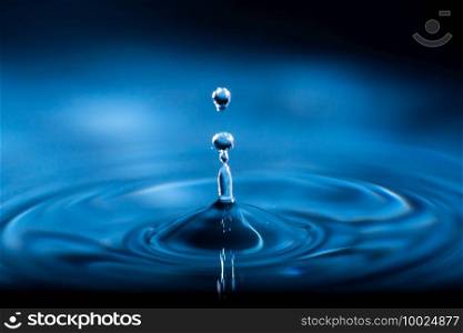 abstract background of blue water splash falling drop on liquid wave