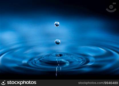 abstract background of blue water splash falling drop on liquid wave