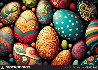 Abstract background of colorful Easter eggs. 3D illustration.