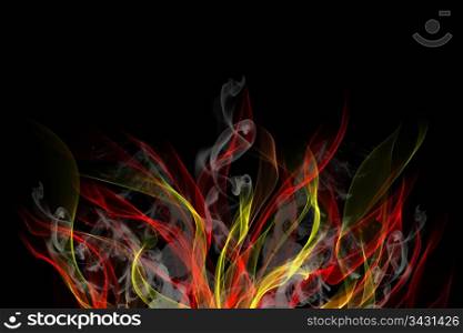 Abstract background of colorful flames and smoke
