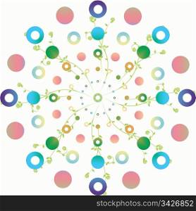 Abstract background of colorful polka dots and floral