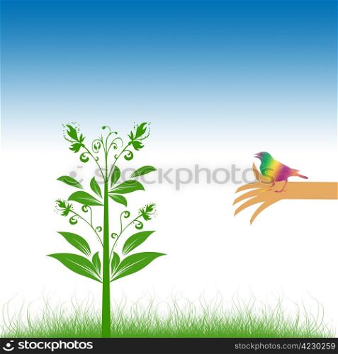 Abstract background of Environmental concept with floral,bird and hand