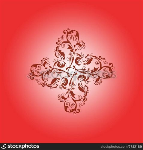 Abstract background of floral pattern on red