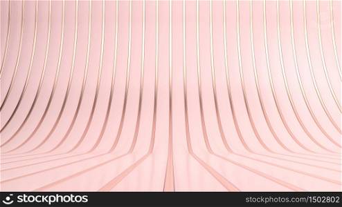 Abstract background of golden and pink stripes. 3D illustration. Wavy curved copper and pastel pink backdrop.. Abstract background of golden and pink stripes. 3D render. Wavy curved copper and pastel pink backdrop