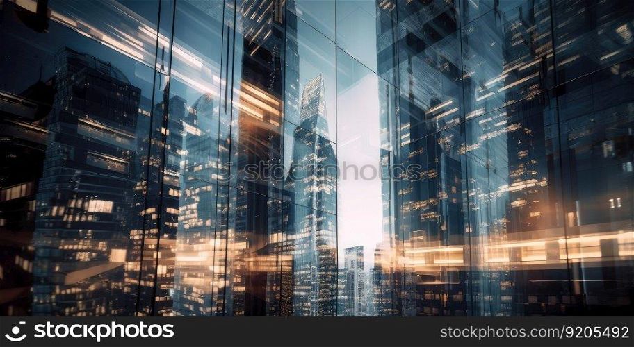 Abstract background of modern office building exterior in business district. distinct generative AI image.. Abstract background of modern office building exterior in business district