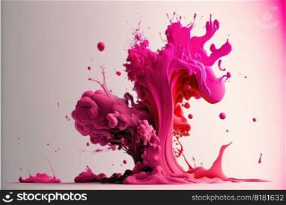 Abstract background of pink oil or watercolor splashing after water drop in realistic detail splatter, vivid artistic illustration of dynamic art. Finest generative AI.. Abstract background of pink oil or watercolor splashing after water drop.