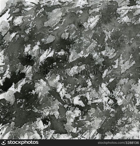 abstract background - splashes of black watercolor paint on white artist canvas
