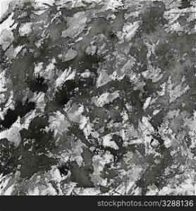 abstract background - splashes of black watercolor paint on white artist canvas