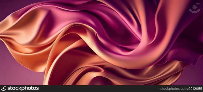 Abstract Background with 3D Wave Bright Gold and Pink Gradient Silk Fabric. Gold and Pink Gradient Silk Fabric