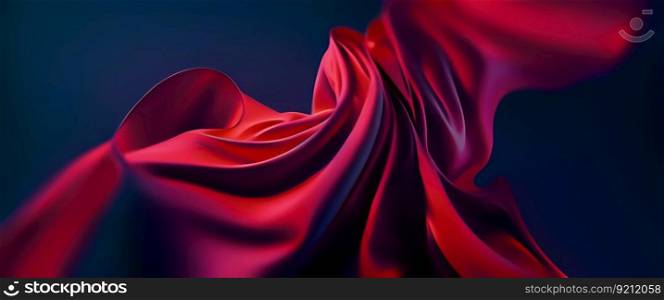 Abstract Background with 3D Wave Vibrant Red Silk Fabric. Vibrant Red Silk Fabric