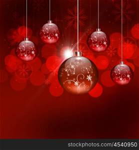 Abstract background with Christmas tree balls and colored lights on Christmas. Happy New Year!