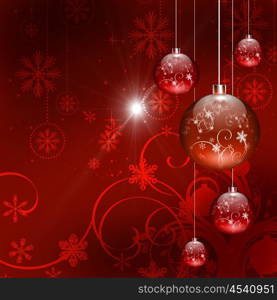 Abstract background with Christmas tree balls and colored lights on Christmas. Happy New Year!