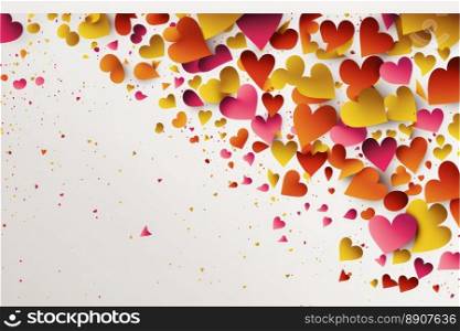 Abstract background with colorful hearts over white background with copy space. Generative AI