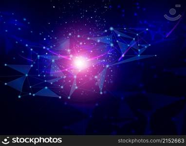 Abstract background with connected lines and dots on a dark blue background. Wireless connection illustration, information exchange