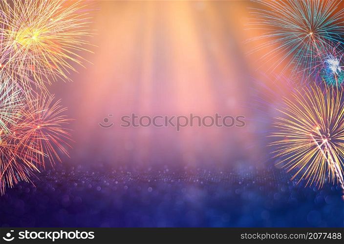 Abstract Background With Fireworks.Background of new years day celebration Many colorful