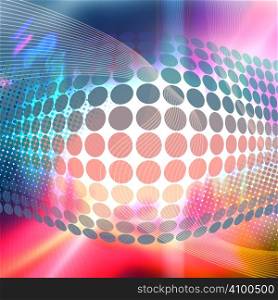 Abstract background with glowing circles and colorful accents.