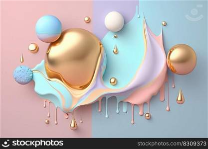 Abstract background with gold, blue, pink geometric shapes. Creative colorful web banner. 3D. Abstract background with geometric shapes, pink, blue and gold colors. 3D