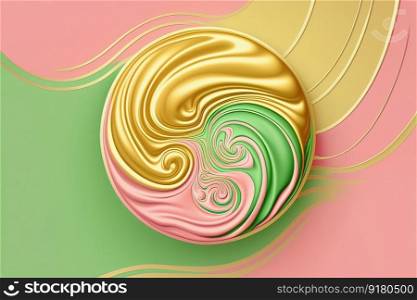 Abstract background with gold, green, pink geometric shapes. Creative colorful web banner. 3D. Abstract background with round colorful space, pink, green and gold colors. 3D