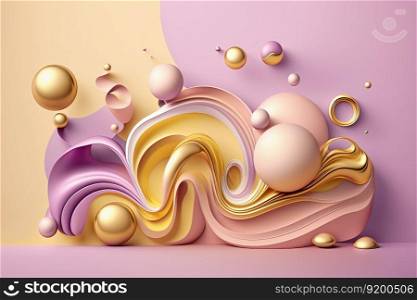 Abstract background with gold, purple, pink geometric shapes. Creative colorful web banner. 3D. Abstract background with geometric shapes, pink, purple and gold colors. 3D
