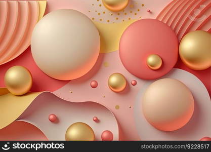 Abstract background with gold, red, pink geometric shapes. Creative colorful web banner. 3D. Abstract background with geometric shapes, pink, red and gold colors. 3D