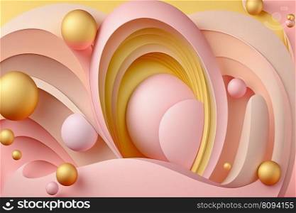 Abstract background with gold, yellow, pink geometric shapes. Creative colorful web banner. 3D. Abstract background with geometric shapes, pink, yellow and gold colors. 3D