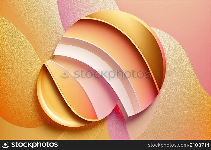 Abstract background with gold, yellow, pink geometric shapes. Creative colorful web banner. 3D. Abstract background with round colorful space, pink, yellow and gold colors. 3D