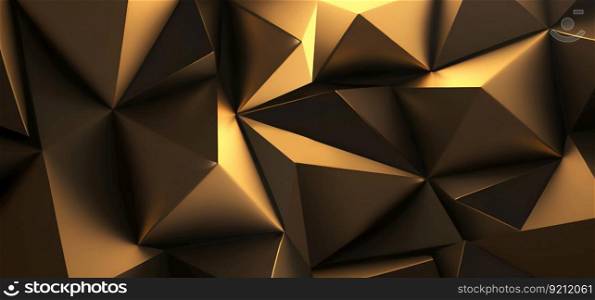 Abstract Background with Golden 3D Wall with Polygonal Shapes. Abstract Golden 3D Background