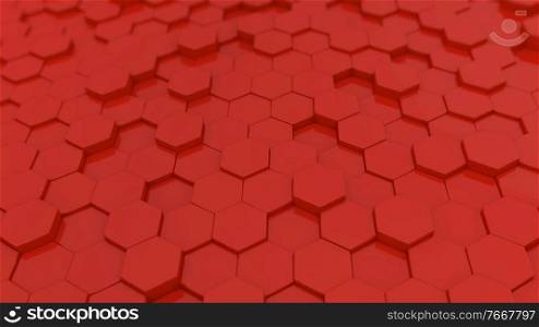 Abstract background with red hexagons. 3d render illustration.. Abstract background with red hexagons. 