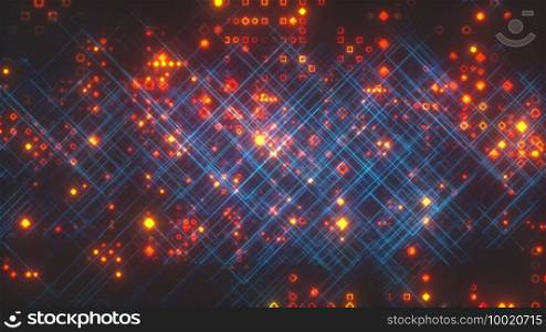 Abstract background with thin diagonal lines forming a lattice and little geometric elements. 3d render computer generated. Digital background with thin diagonal lines forming a lattice and little geometric particles. 3d render computer generated