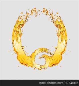 Abstract beer logo from splashing waves of beer on a light grey background with copy space.. Beer wreath as a splashing abstract sigh.