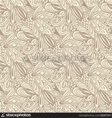 Abstract beige seamless pattern with stilyzed flowers and leaves. Vector illustration for textile, web, print design.