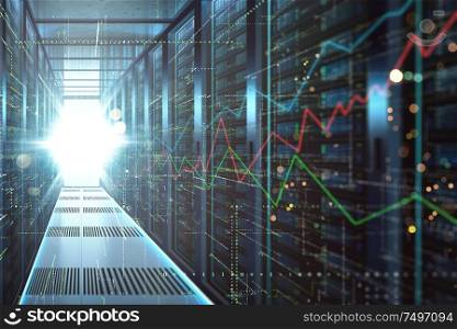 Abstract big data center storage with full of rack servers ,big data storage network and cloud computing technology concept .