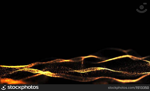 Abstract Black and Gold Color Digital Particles Wave With Bokeh Background