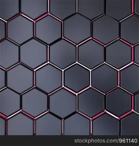 Abstract black and red hexagon texture background pattern 3d rendering