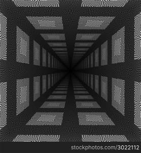 Abstract black and white checkered background with perspective effect.