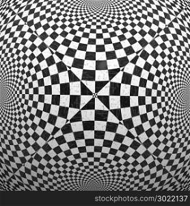 Abstract black and white checkered background with perspective effect.