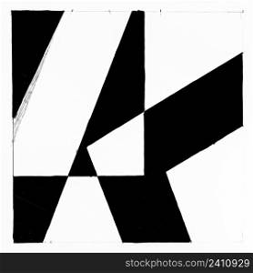 abstract black and white geometrical composition with letter K hand drawn with black paint on white paper