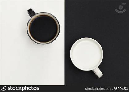 Abstract Black And White Mug with Coffee and Milk